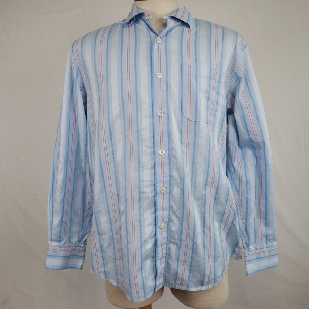 Tommy Bahama Shirt Mens Large Casual Pocket Button‎ Up Blue Striped Long Sleeve